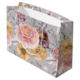 Elegant Modern Pink Floral Large Gift Bag