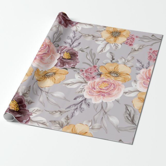  Elegant Modern Pink Floral Wrapping Paper (Unrolled)