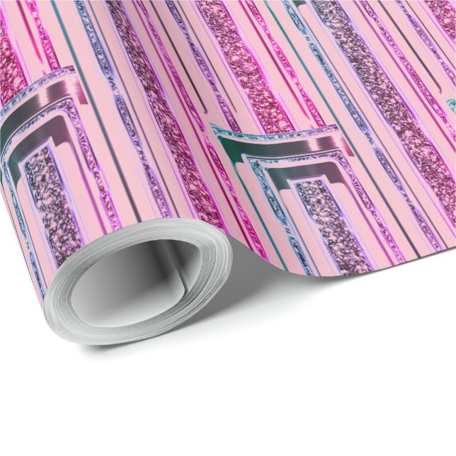 Elegant Modern Pink Geometric Stripes Pattern Wrapping Paper (Roll Corner)