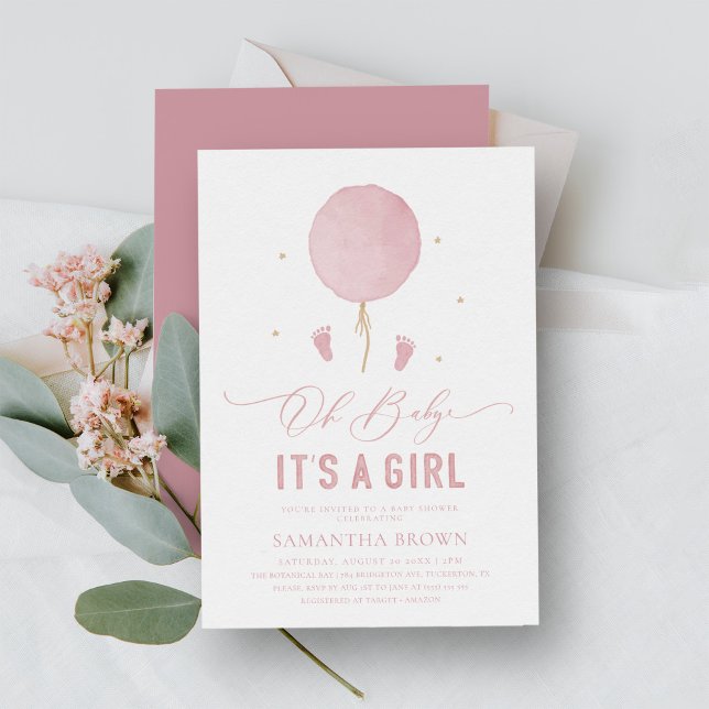 Elegant Modern Pink Girl Baby Shower Invitation (Creator Uploaded)