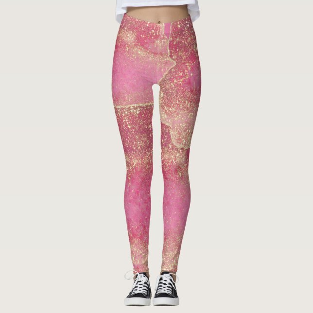 Elegant Modern Pink Glitter Sparkles Gift Leggings (Front)