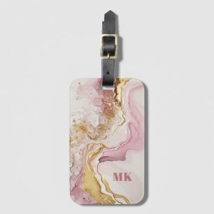 Elegant Modern Pink Gold Abstract Monogram Luggage Tag