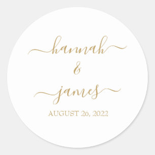 Elegant Modern Pink Gold Calligraphy Wedding Classic Round Sticker