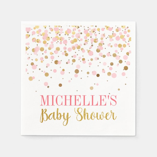 Elegant Modern Pink Gold Confetti Girl Baby Shower Napkin (Front)