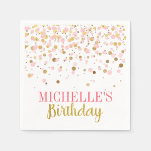 Elegant Modern Pink Gold Confetti Girl Birthday Napkin