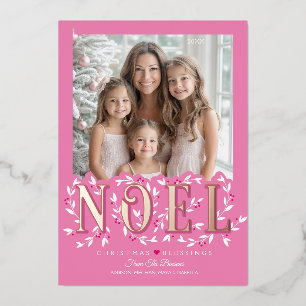 Elegant Modern Pink Gold Foil Photo Christmas Card