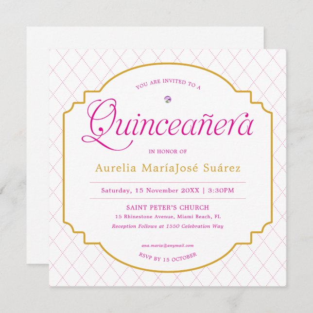 Elegant Modern Pink Gold Quinceañera Invitation (Front/Back)