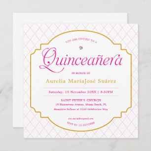 Elegant Modern Pink Gold Quinceañera Invitation