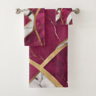 Elegant Modern Pink, Gold, White Marble Luxury  Bath Towel Set