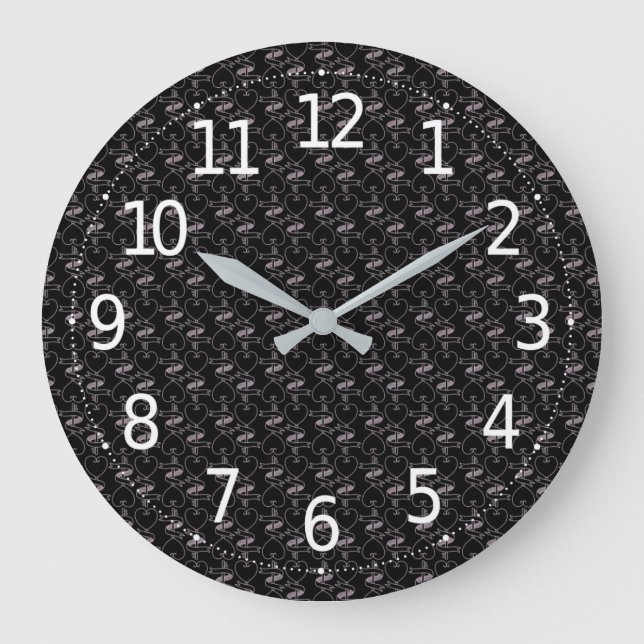 Elegant Modern Pink Hearts and Keys Pattern | Large Clock (Front)