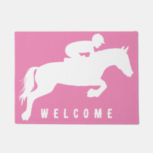 Elegant Modern Pink horse equestrian show jumper Doormat