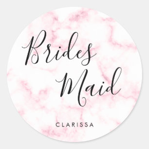Elegant & modern pink marble bridesmaid classic round sticker
