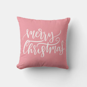 Elegant Modern Pink Merry Christmas Calligraphy Cushion