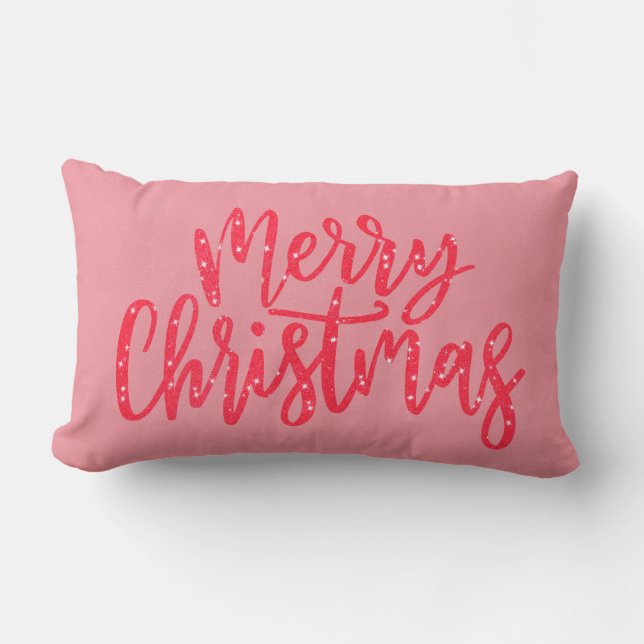 Elegant Modern Pink Merry Christmas Calligraphy  Lumbar Cushion (Front)