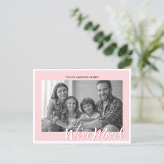 Elegant Modern Pink Moving Announcement Photo Postcard