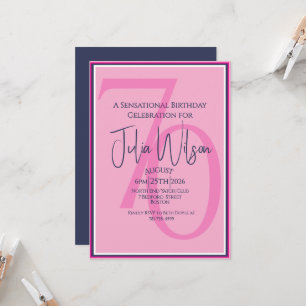 Elegant Modern Pink Navy Script Birthday Invitation
