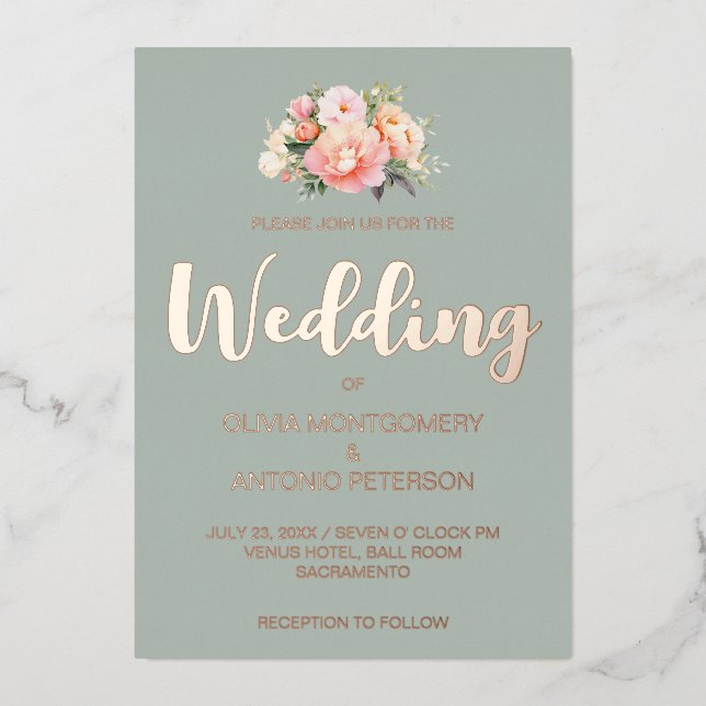 Elegant Modern Pink Peony Light Sage Wedding (Front)