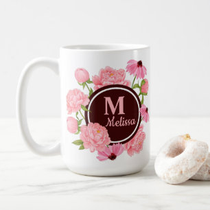 Elegant Modern Pink Peony Watercolor Floral Coffee Mug