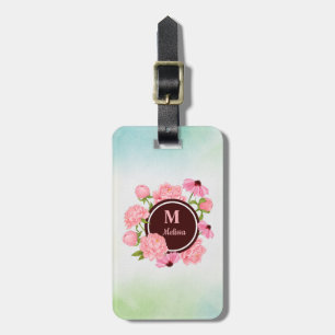 Elegant Modern Pink Peony Watercolor Floral   Luggage Tag