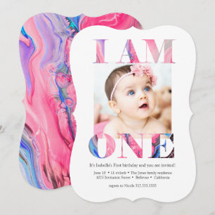 Elegant Modern Pink Photo 1st Birthday Invitation