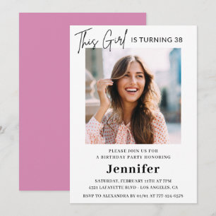 Elegant Modern Pink Photo 38th birthday Invitation
