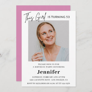 Elegant Modern Pink Photo 53rd birthday Invitation
