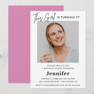Elegant Modern Pink Photo 57th birthday Invitation