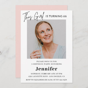 Elegant Modern Pink Photo 66th birthday Invitation
