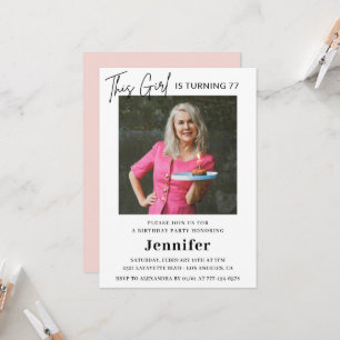Elegant Modern Pink Photo 77th birthday Invitation