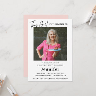 Elegant Modern Pink Photo 78th birthday Invitation