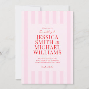 Elegant Modern Pink Red Striped Wedding Invitation