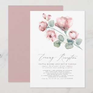 Elegant Modern Pink Rose Floral Evening Reception Invitation
