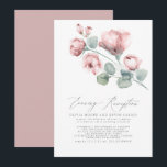 Elegant Modern Pink Rose Floral Evening Reception Invitation<br><div class="desc">Dusty rose flowers and soft sage green eucalyptus leaves evening reception wedding invitations</div>