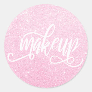 Elegant modern pink rose gold glitter makeup classic round sticker