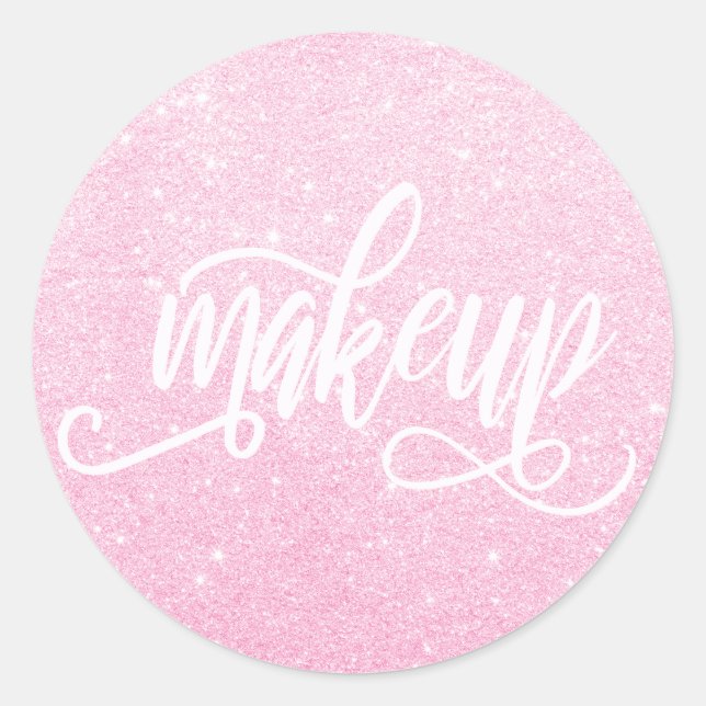 Elegant modern pink rose gold glitter makeup classic round sticker (Front)