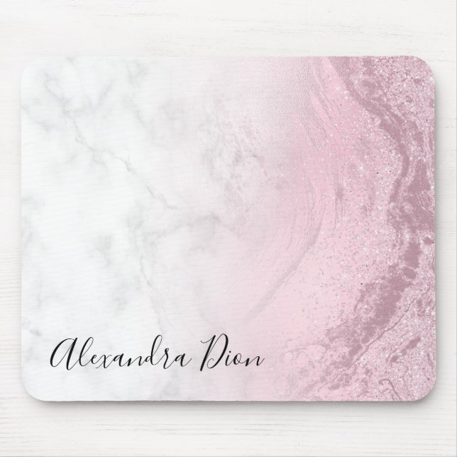 Elegant Modern pink rose gold glitter marble Mouse Mat (Front)