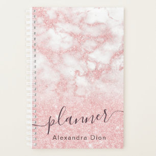 Elegant modern pink rose gold glitter marble planner
