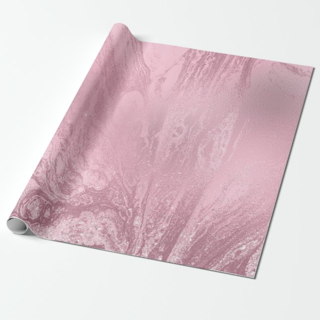 Elegant modern pink rose gold glitter marble wrapping paper (Unrolled)