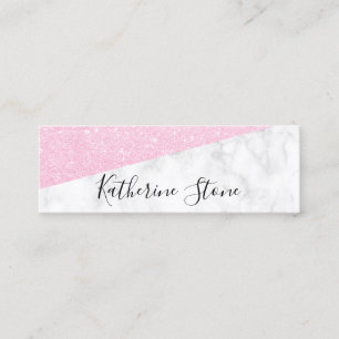 Elegant modern pink rose gold glitter white marble mini business card