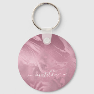 Elegant modern pink rose gold marble look key ring