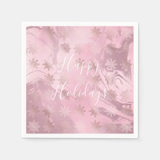 Elegant modern pink rose gold marble snowflakes napkin (Front)