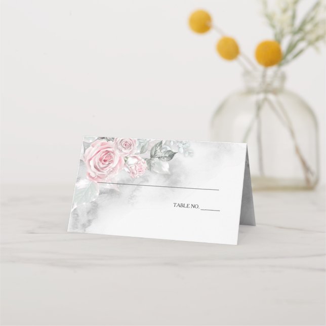 Elegant Modern Pink Roses by BarefootBride™ Place Card (Front)