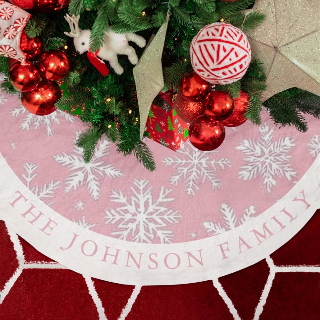 Elegant Modern Pink Snowflakes pattern Brushed Polyester Tree Skirt (Elegant Modern Pink Snowflakes pattern Brushed Polyester Tree Skirt)