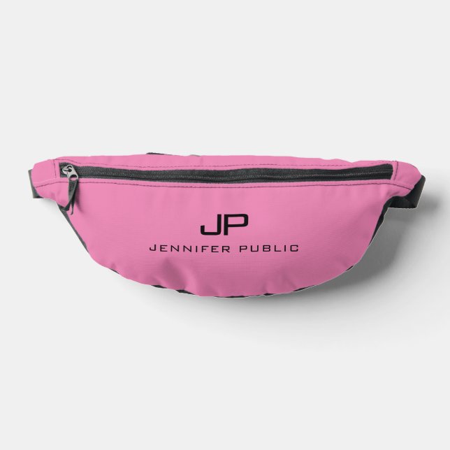 Elegant Modern Pink Solid Colour Monogram Template Bum Bags (Lay Down)