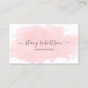 Elegant modern pink watercolor interior designer business card