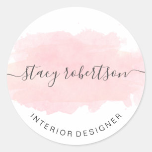 Elegant modern pink watercolor interior designer classic round sticker