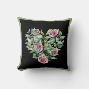 Elegant Modern Pink Watercolor Roses Heart Cushion