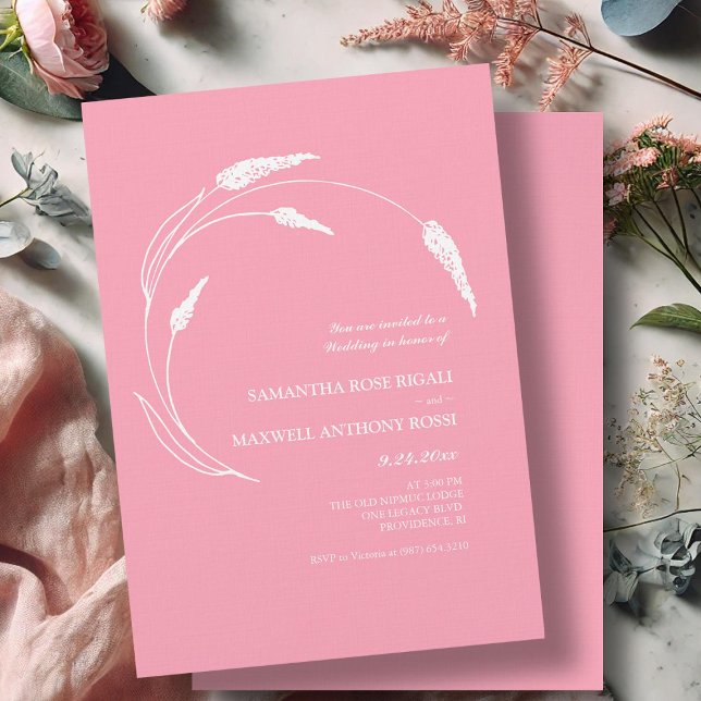 Elegant Modern Pink Wedding Invitation (Floral line art pink wedding invitations by Victoria Grigaliunas of Do Tell A Belle)