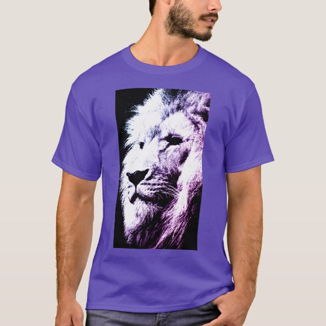 Elegant Modern Pop Art Lion Head Men's Purple T-Shirt (Front)