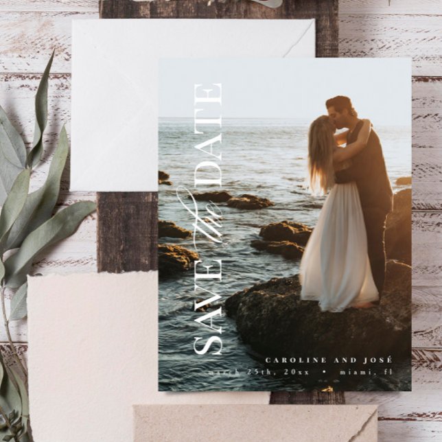 Elegant Modern Portrait Photo Save the Date Postcard (Creator Uploaded)